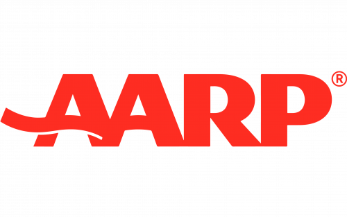 AARP logo in red wordmark on a dark background