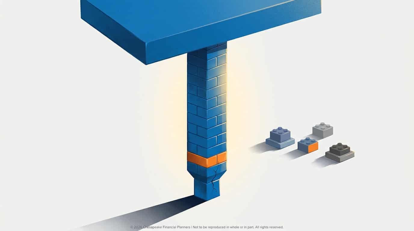 A large blue digital construction beam building a pillar, with smaller bricks to the right, suggesting a building process.