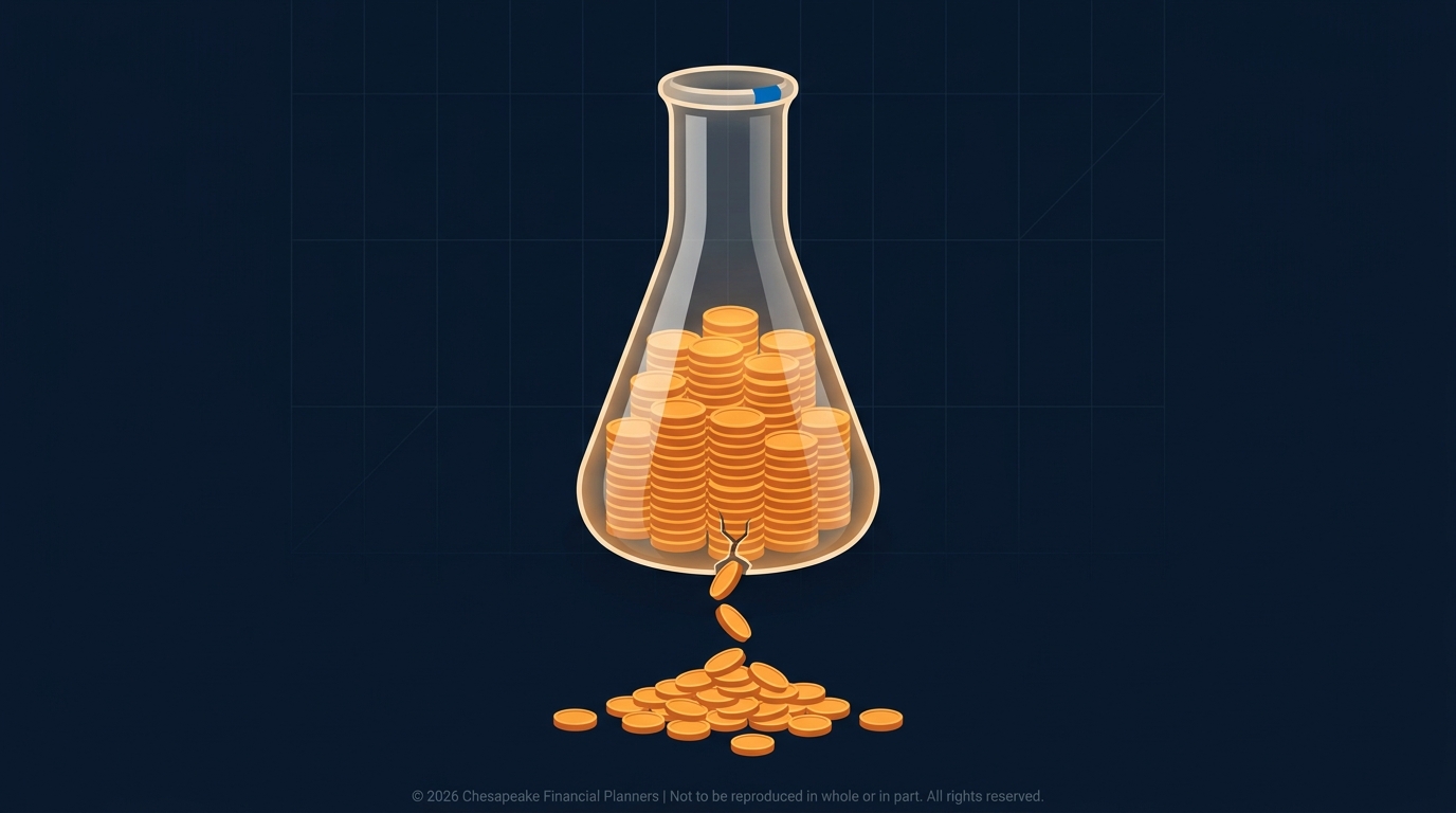 Illustration of a glass bottle filled with coins with coins pouring out onto a dark background, symbolizing savings or investments.